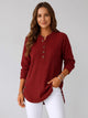 Women's Ribbed Henley Tunic Top in burgundy