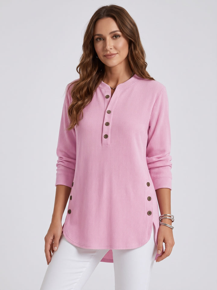 Women's Ribbed Henley Tunic Top in pink