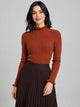 Women's Ruffle Trim Ribbed Jumper in rust