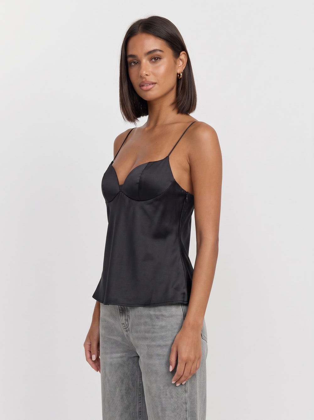 Women's Satin-Look Corset Top in black