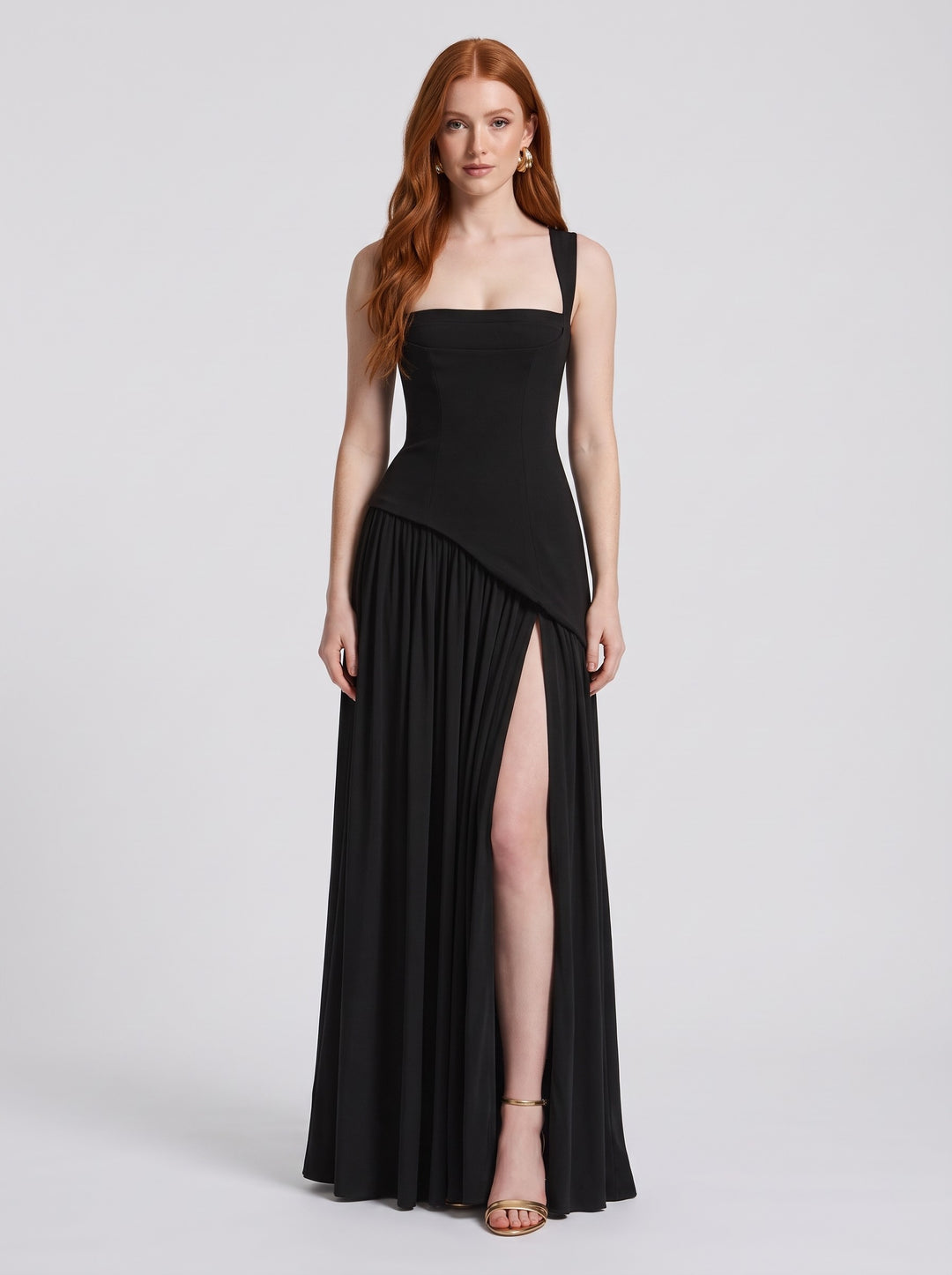Women's Draped Satin-Feel Maxi Dress in black