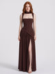 Women's Draped Satin-Feel Maxi Dress in brown