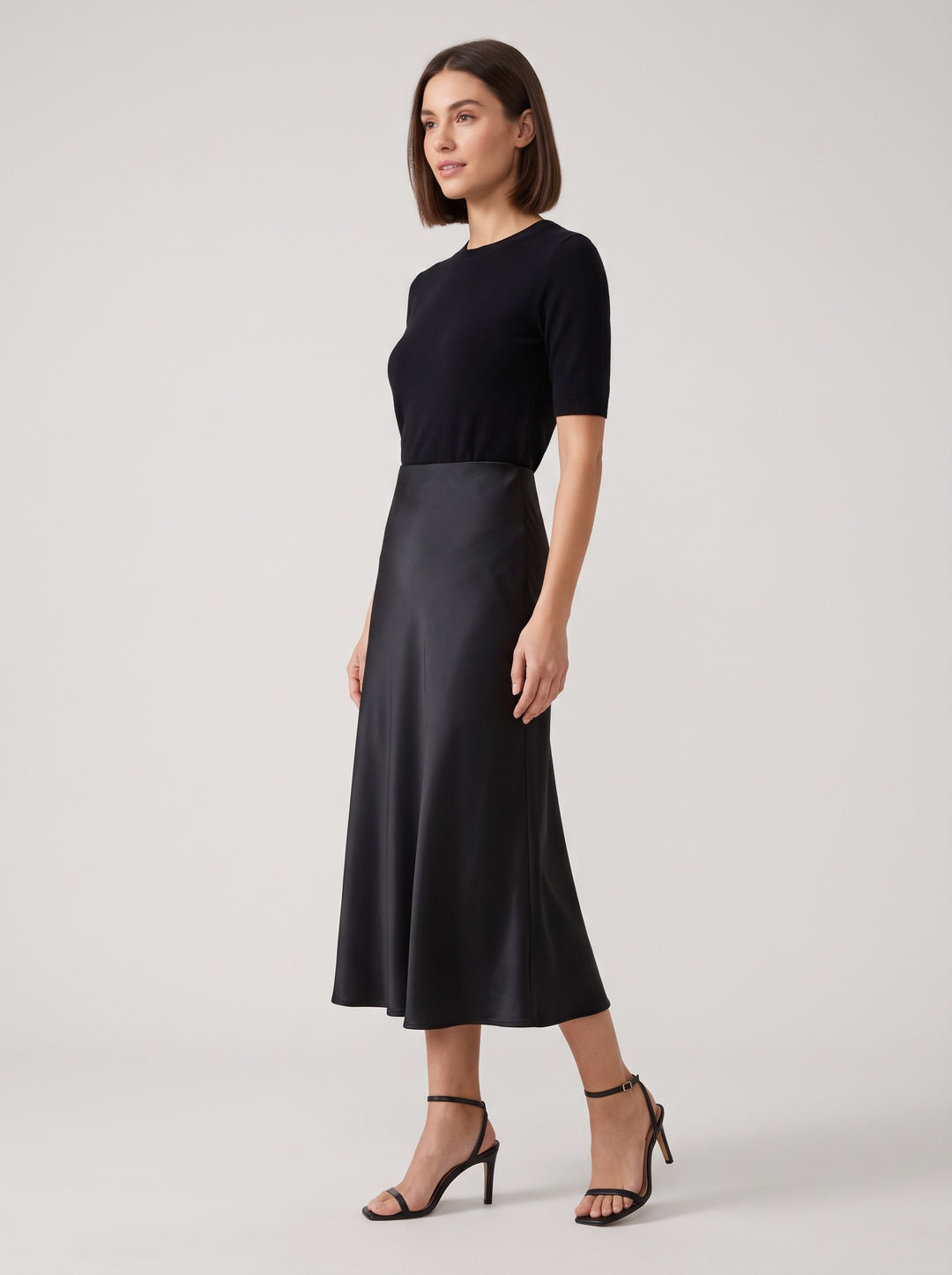 Women's Satin-Look Midi Skirt in black