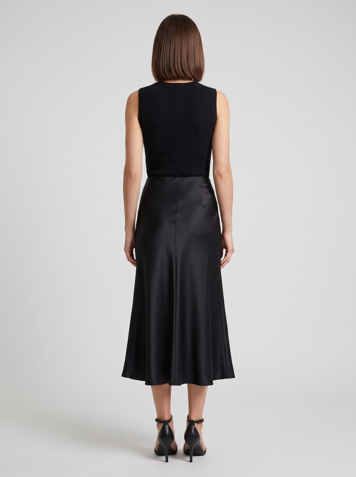 Women's Satin-Look Midi Skirt in black