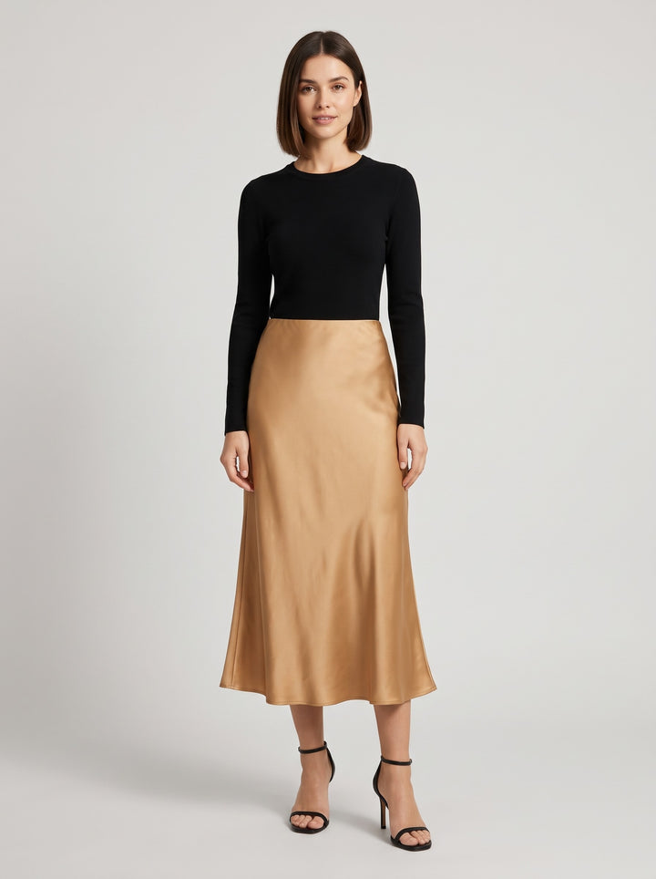 Women's Satin-Look Midi Skirt in camel