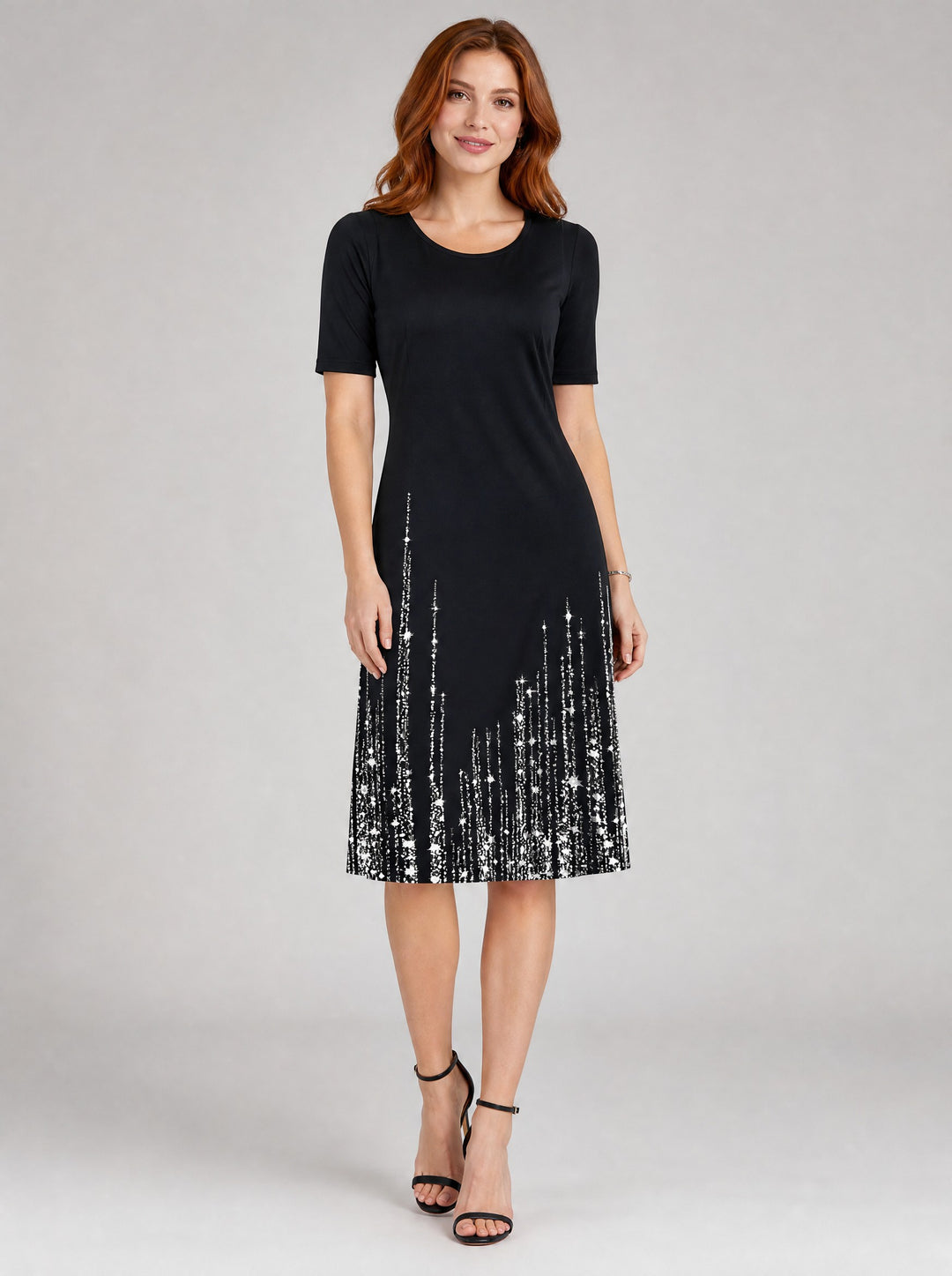 Women's Sequin Hem Midi Dress in black