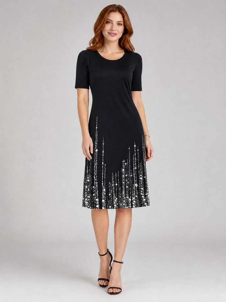 Women's Sequin Hem Midi Dress in black