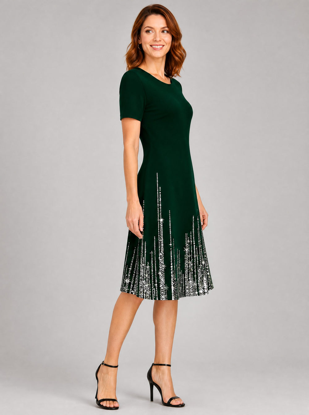 Women's Sequin Hem Midi Dress in green