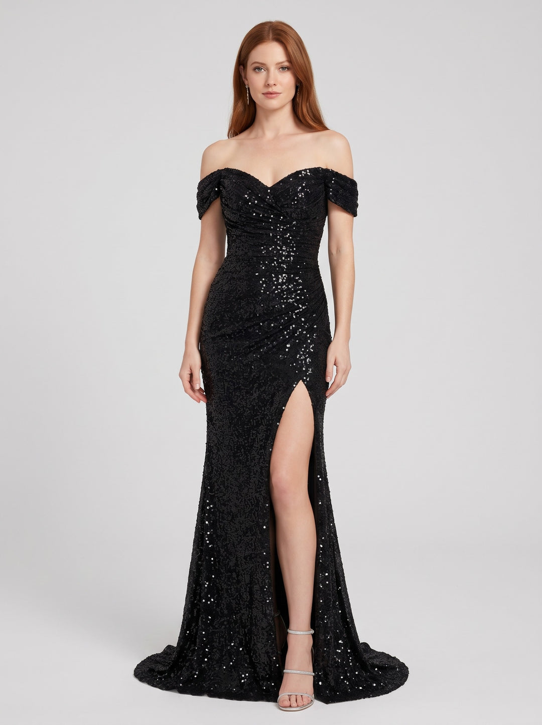 Women's Sequin Off-Shoulder Maxi Dress in black