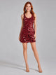 Women's Sequin Party Mini Dress in wine red
