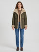 Women's Faux Shearling Lined Aviator Jacket in olive green