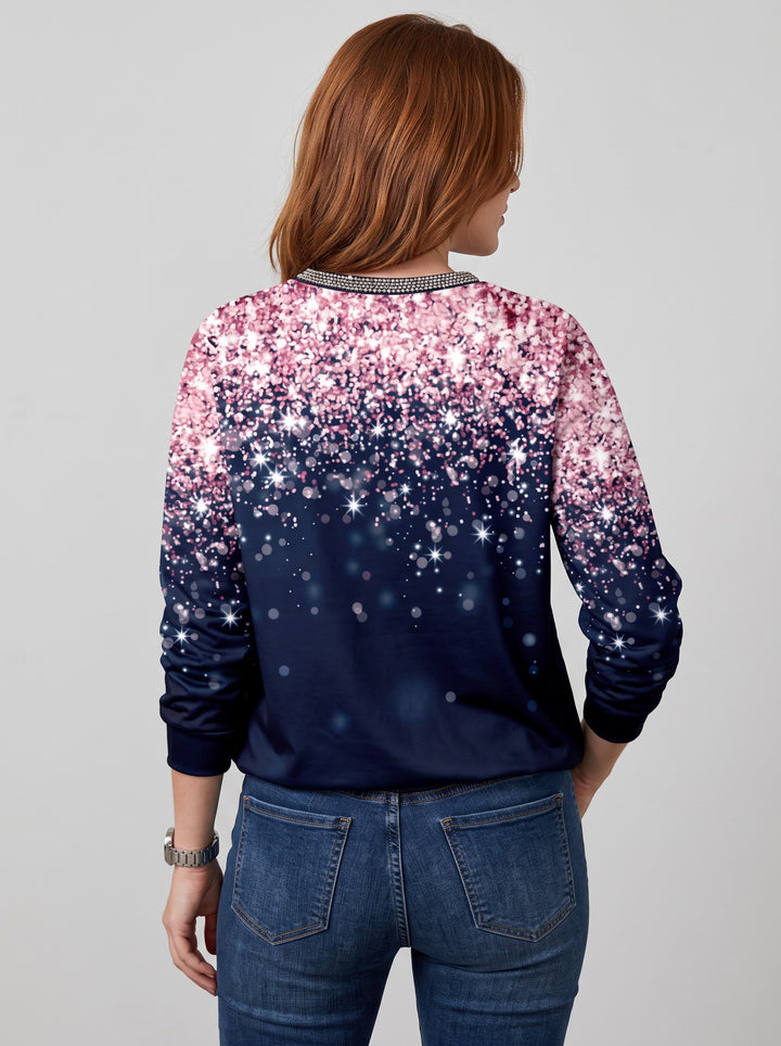 Women's Glitter Gradient Sparkle Jumper in pink & navy