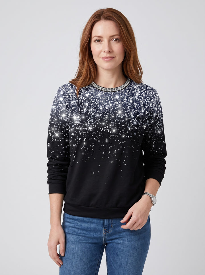 Women's Glitter Gradient Sparkle Jumper in silver & black