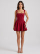 Women's Square Neck Structured Skater Mini Dress in red