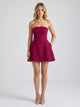 Women's Strapless Bandeau A-Line Mini Dress in burgundy