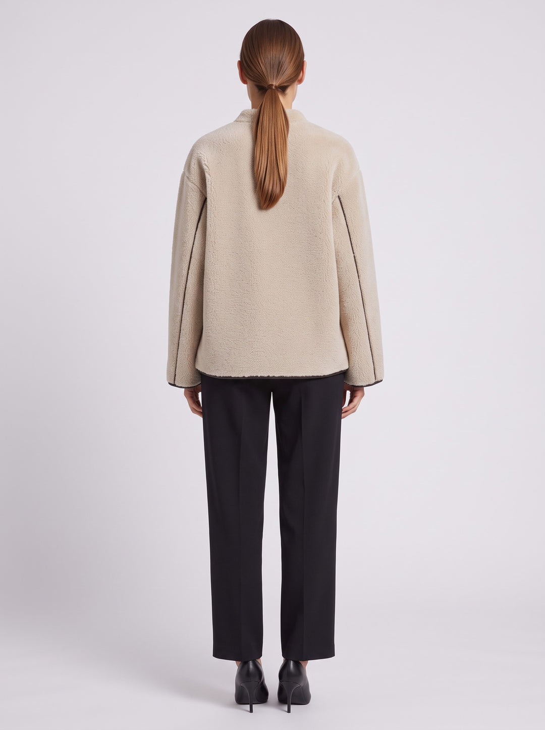 Women's Toggle Teddy Coat with Contrast Trim in beige