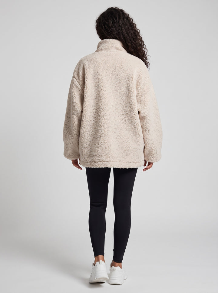 Women's Oversized Teddy Fleece Zip Jacket in beige