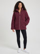 Women's Oversized Teddy Fleece Zip Jacket in burgundy