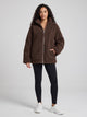 Women's Oversized Teddy Fleece Zip Jacket in dark brown