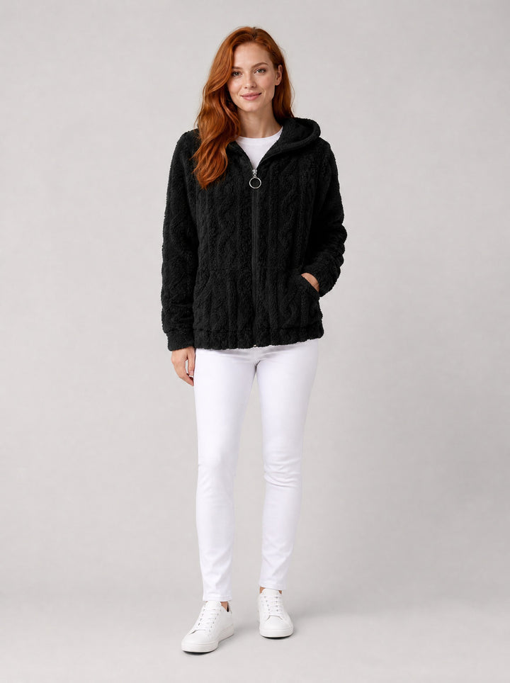 Women's Textured Teddy Fleece Jacket in black