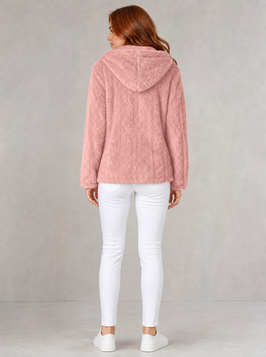 Women's Textured Teddy Fleece Jacket in pink