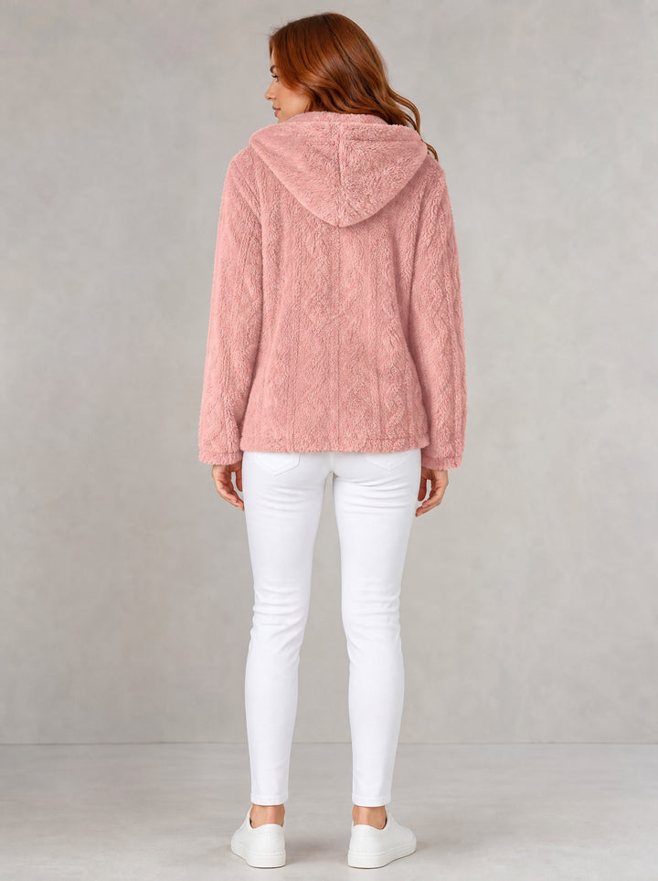 Women's Textured Teddy Fleece Jacket in pink
