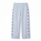 Women's striped cropped trousers with button side panels and turned-up cuffs