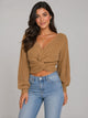 Women's Twist-Front Cropped Jumper in camel