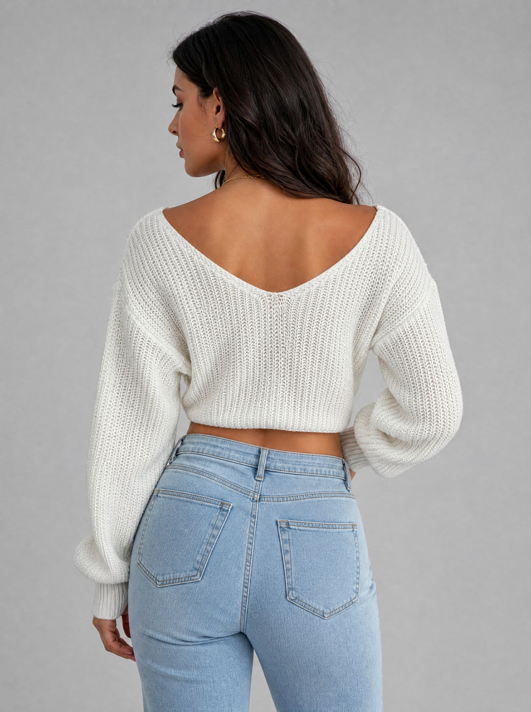 Women's Twist-Front Cropped Jumper in cream