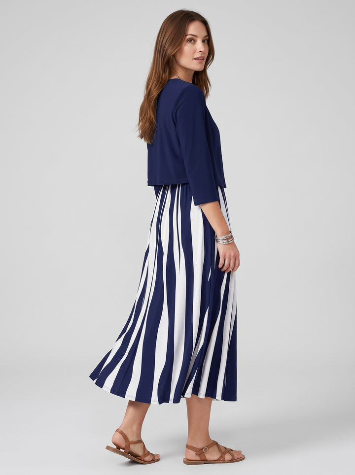 Women's Striped Dress and Jacket Set in navy