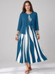 Women's Striped Dress and Jacket Set in teal blue