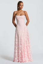 Women's floral cowl neck maxi dress with spaghetti straps and flared skirt