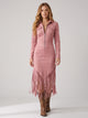 Women's Western Fringe Midi Dress in pink