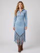 Women's Western Fringe Midi Dress in sky blue