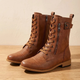 Women's mid-calf lace-up boots with side zips and buckle straps