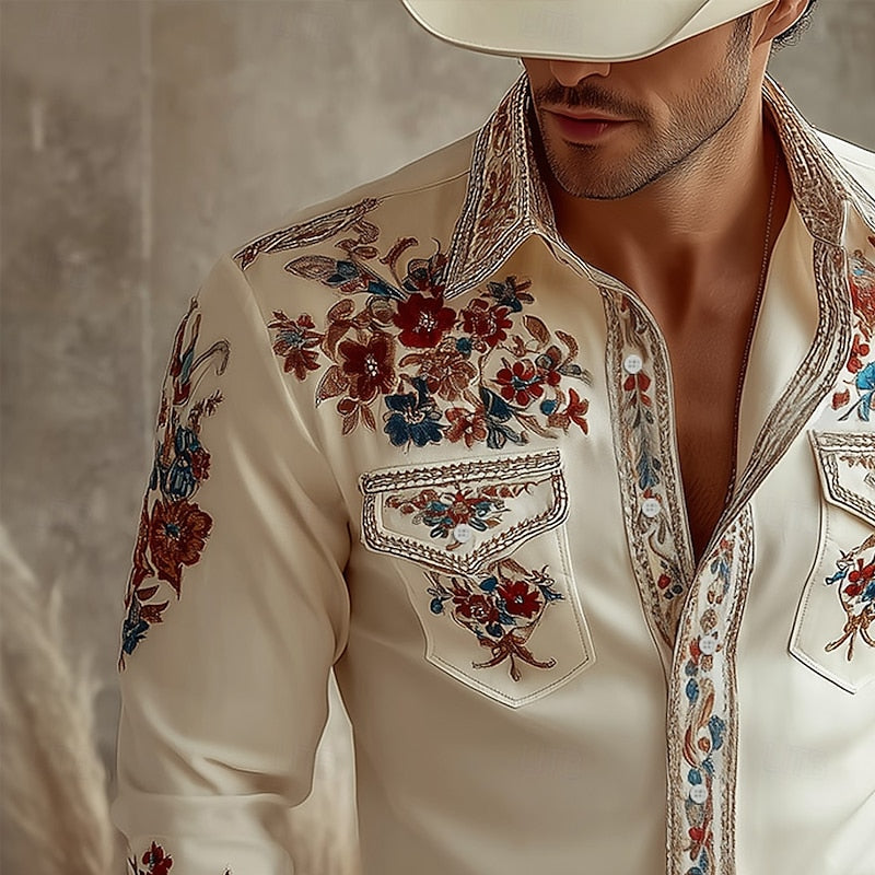Men's Floral Embroidered Western Shirt