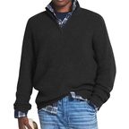 Men's ribbed quarter-zip sweater with mock neck and long sleeves
