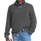 Men's ribbed quarter-zip sweater with mock neck and long sleeves