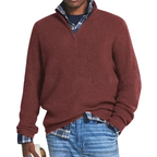 Men's ribbed quarter-zip sweater with mock neck and long sleeves