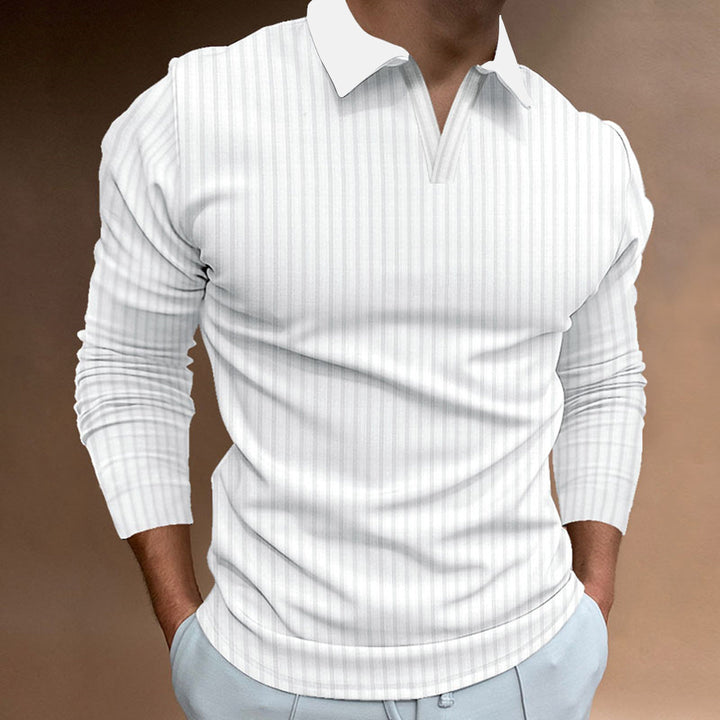 Men's Ribbed Open-Collar Polo Jumper