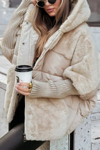 Women's hooded puffer jacket with faux-fur trim
