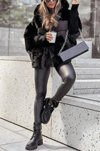 Women's hooded puffer jacket with faux-fur trim