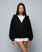 Women's cropped hooded zip-up hoodie with long sleeves and front pockets