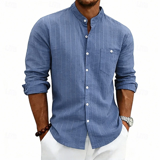 Men's Striped Stand Collar Shirt