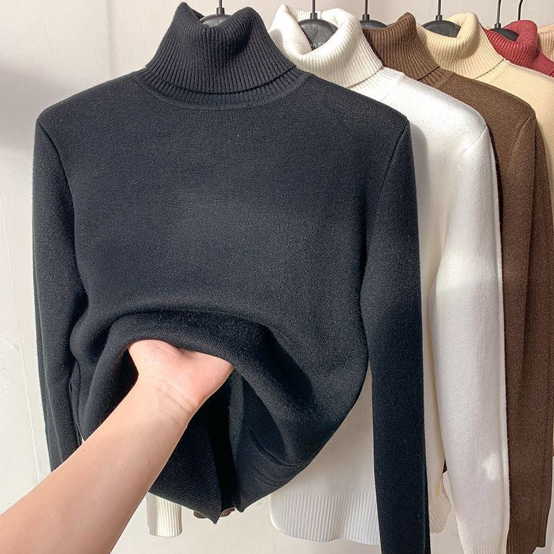 Women's long-sleeve fleece turtleneck sweatshirt in multiple colours